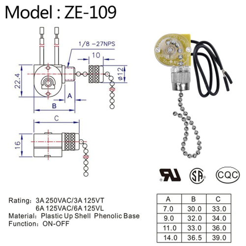 Ceiling Fan Light Switch Ear ZE-109 Two-Wire Light Switch with Pull Cords for Ceiling Light Fans 2Pcs Silver 1