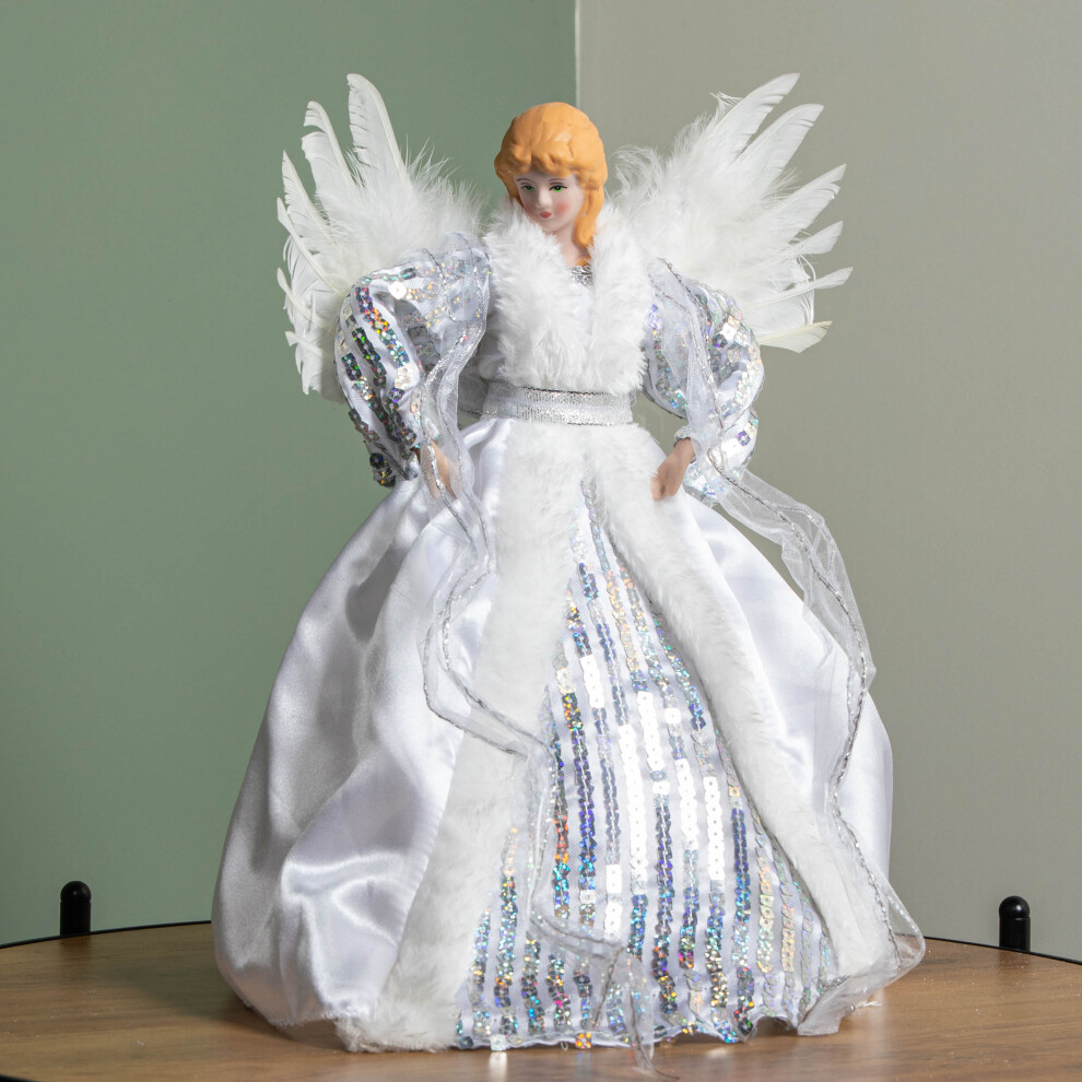 Silver & White 30cm Christmas Tree Top Fairy Angel House Decoration Ornament