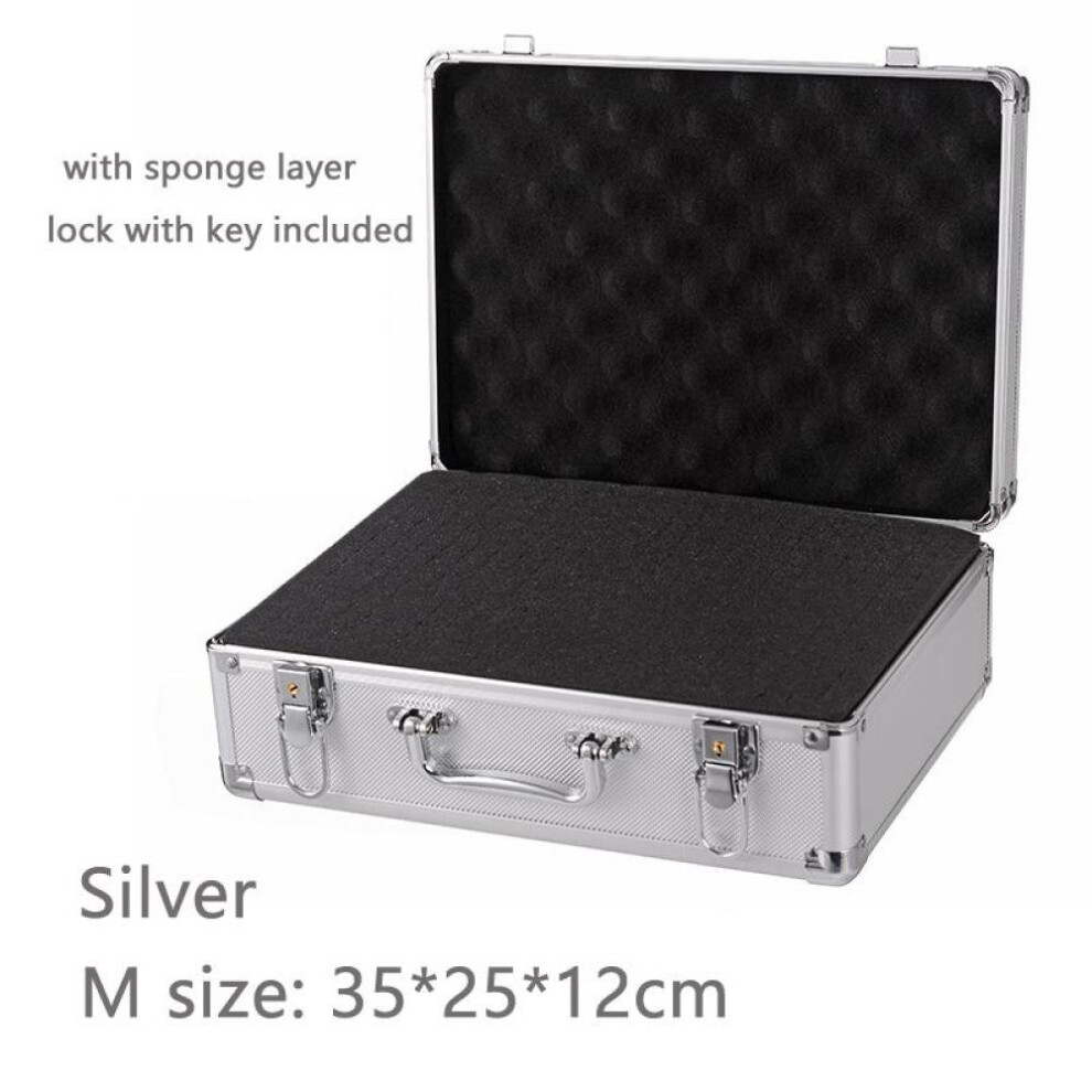 (silver, M wish sponge Lock) Portable Aluminum Tool Box Safety Equipment Toolbox Instrument Box Storage Case Suitcase Impact Resistant Case
