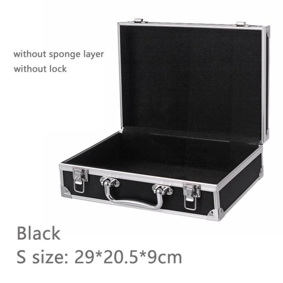 (black, S No sponge lock) Portable Aluminum Tool Box Safety Equipment Toolbox Instrument Box Storage Case Suitcase Impact Resistant Case