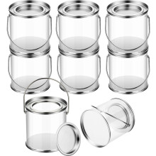 Farbeimer, transparenter Eimer mit Metalldeckel und Griff, dekorativer transparenter Kunststoffeimer zur Aufbewahrung, transparente Farbdose, 8er-Pack