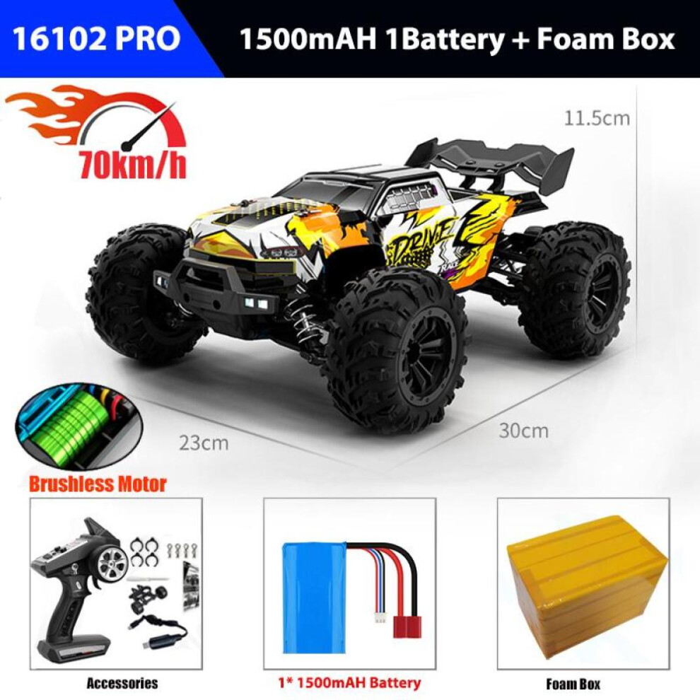 (as the picture, 16102pro yellow) 4x4 Remote Control Car 16101pro/16102pro Brushless 4wd 70km/h 2.4g Rc Car Electric High Speed Off-road Drift Toys Fo