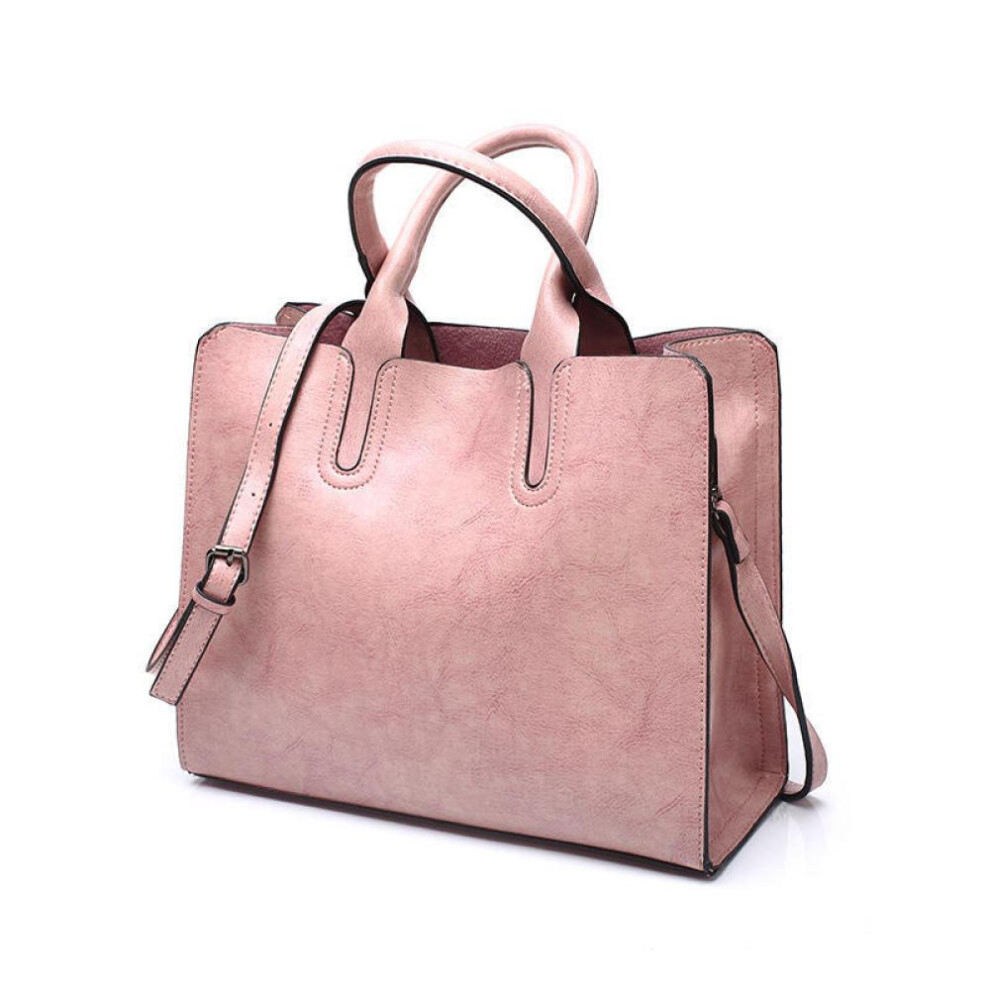 (pink) Leather Handbags Female Top-handle Bag Vintage Women&apos;s Bags Women Shoulder Bags Large Capacity Tote