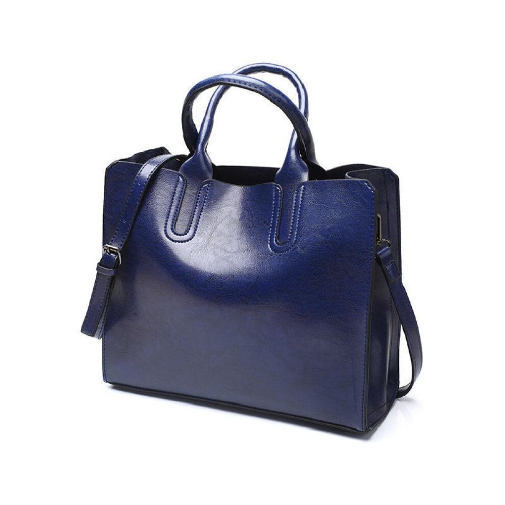 (blue) Leather Handbags Female Top-handle Bag Vintage Women&apos;s Bags Women Shoulder Bags Large Capacity Tote