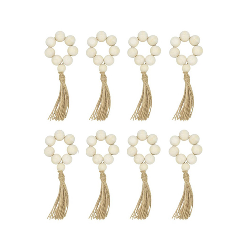 Lot de 8 ronds de serviette en perles de bois naturel faits à la main pour mariage, fête, maison, hôtel, décoration de table, dîner