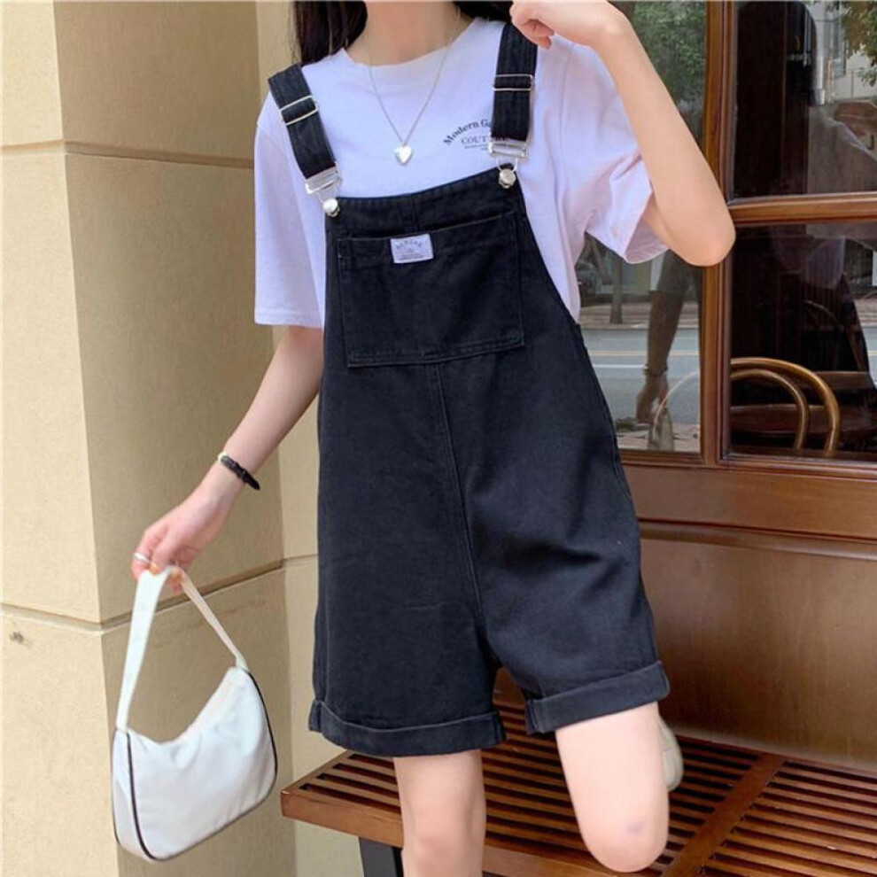 (black, L) Vintage Purple Label Jean Jumpsuit Wide Legs Bib Overalls For Women Drop Crotch Denim Rompers Mori Girl
