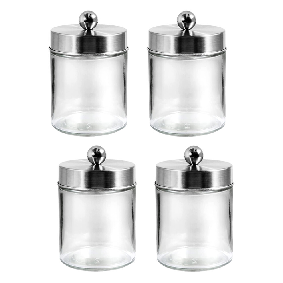 Lot de 4 pots d'apothicaire pour salle de bain - Organisateur de rangement pour comptoir (argent)