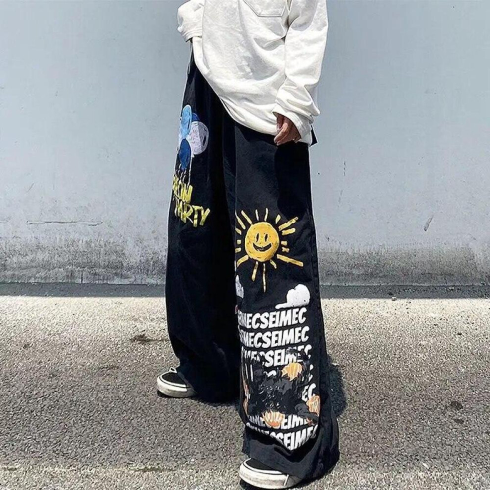 (black, S) Hip Hop Women Graffiti Y2k Oversized Jeans Spring Autumn Pants Streetwear Fashion Vintage High Waist Wide Leg Casual Trousers