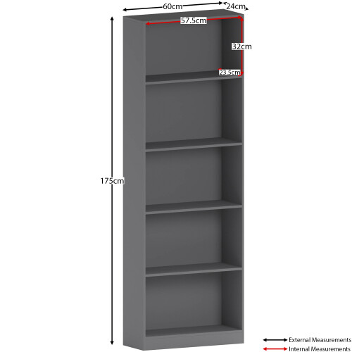 Home Discount (Grey) Cambridge 5 Tier Bookcase Tall Shelf Storage Unit 2