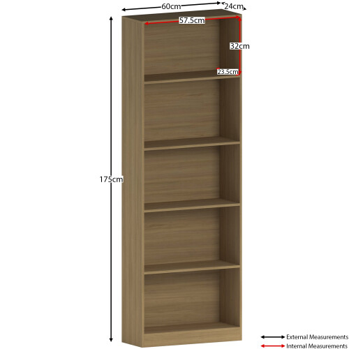 Home Discount (Oak) Cambridge 5 Tier Bookcase Tall Shelf Storage Unit 2