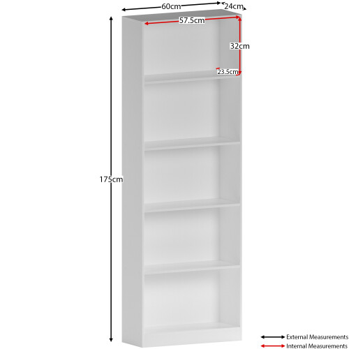 Home Discount (White) Cambridge 5 Tier Bookcase Tall Shelf Storage Unit 2