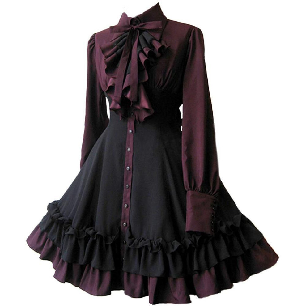 (as the picture, L) Medieval Gothic Bow Dress Renaissance Steampunk Dress