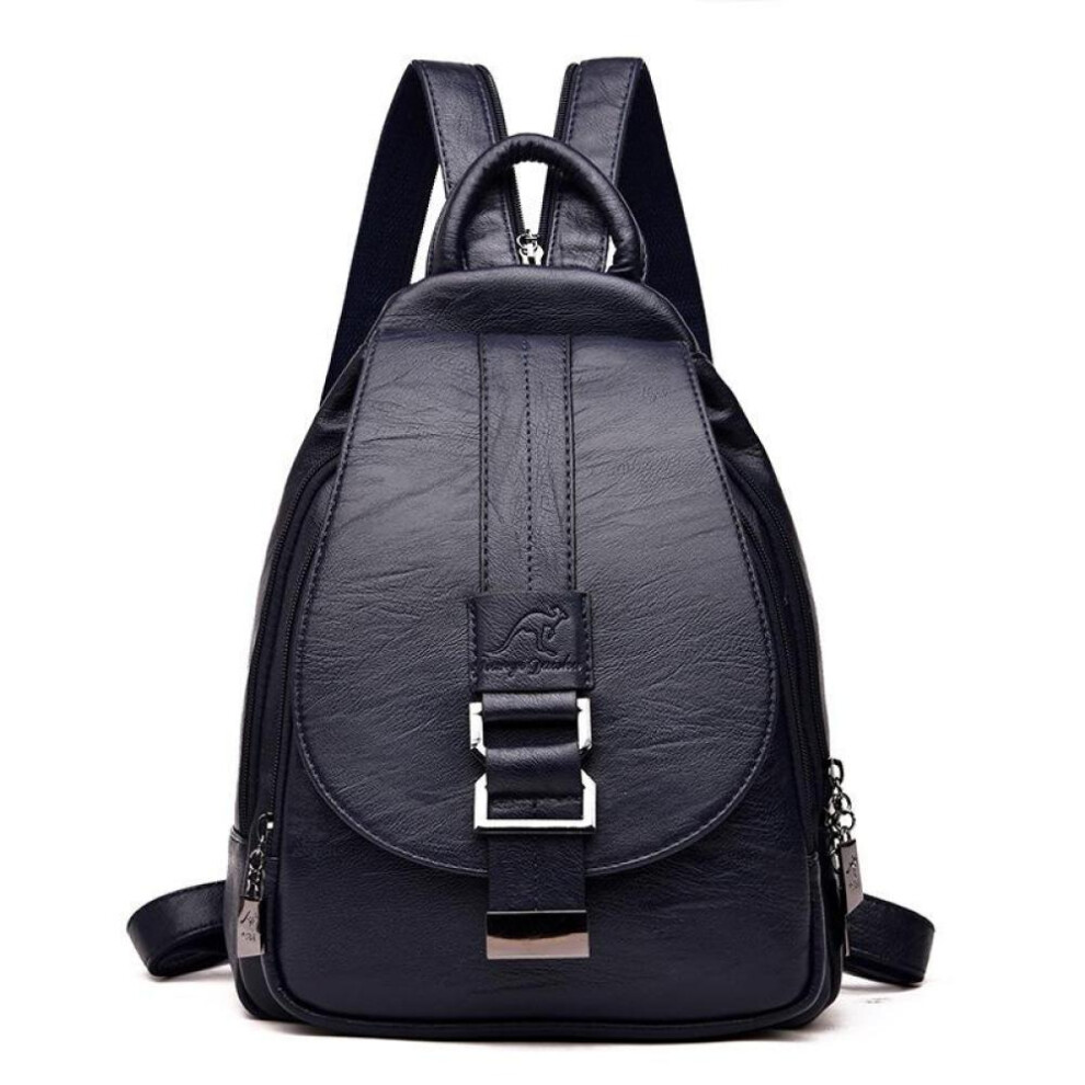 (dark blue, One Size) Women's Backpack Casual Soft Pu Large Capacity Backpack Backpack Women's Chest Bag