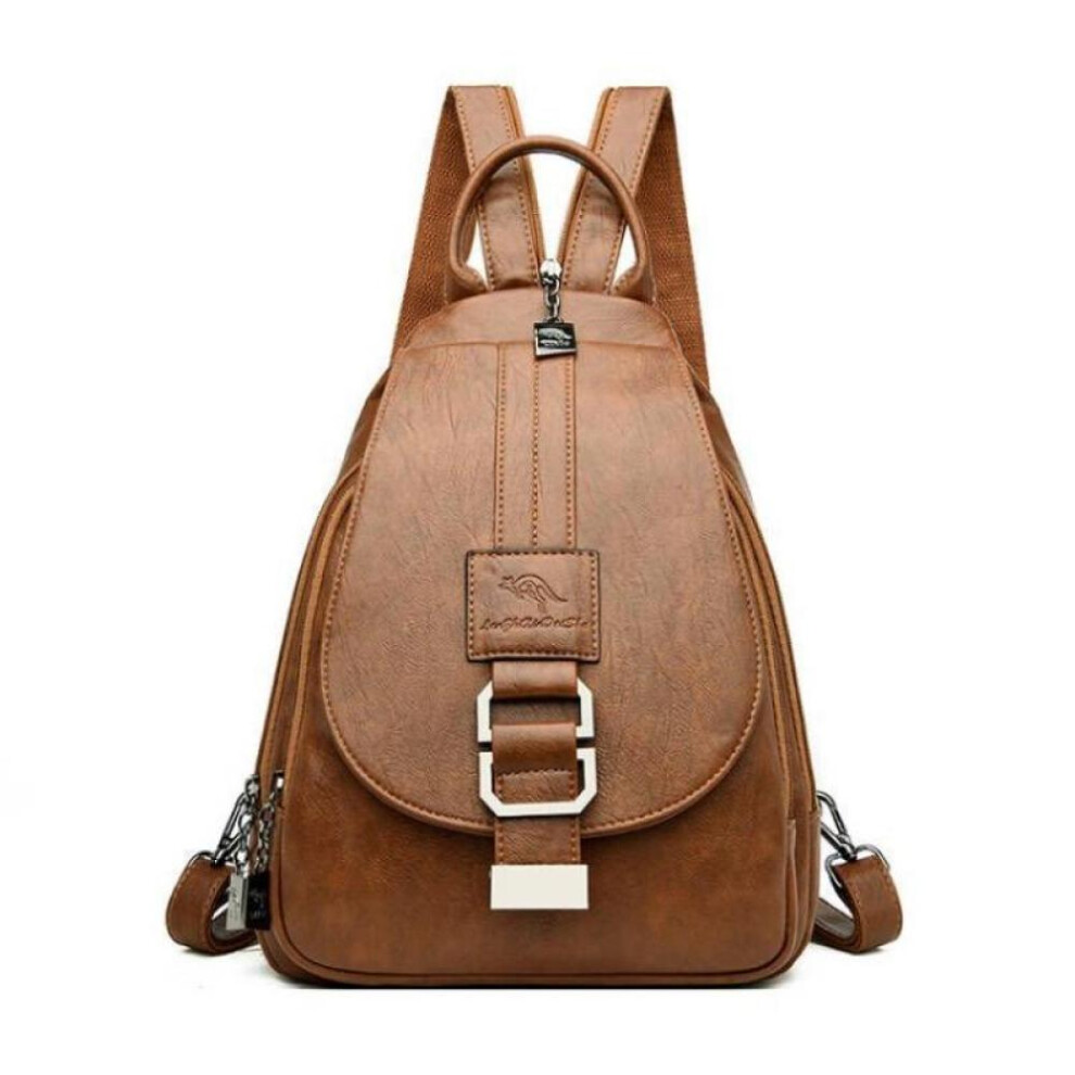 (brown, One Size) Women's Backpack Casual Soft Pu Large Capacity Backpack Backpack Women's Chest Bag