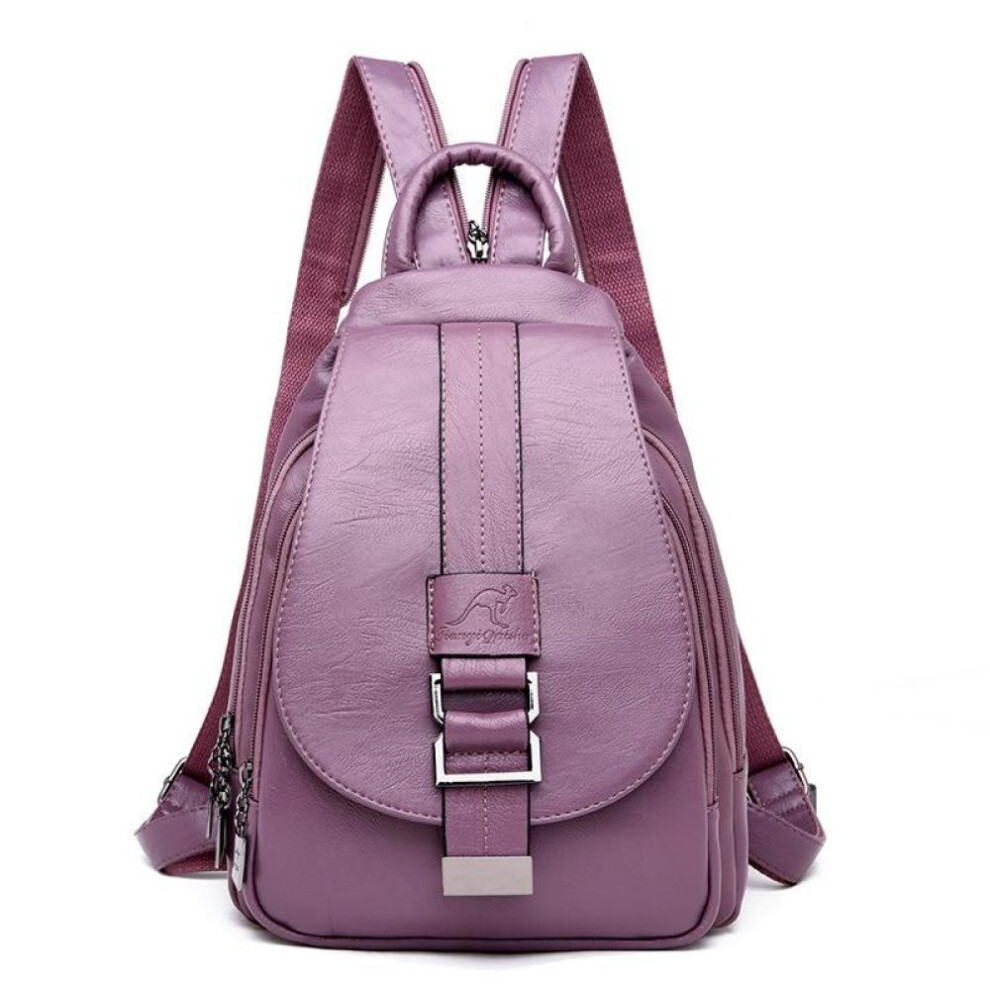 (purple, One Size) Women's Backpack Casual Soft Pu Large Capacity Backpack Backpack Women's Chest Bag