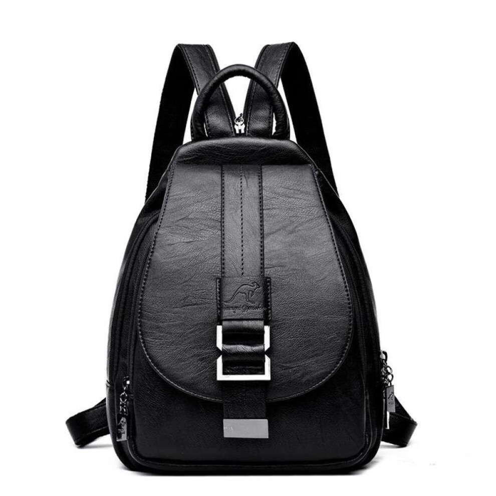 (black, One Size) Women's Backpack Casual Soft Pu Large Capacity Backpack Backpack Women's Chest Bag