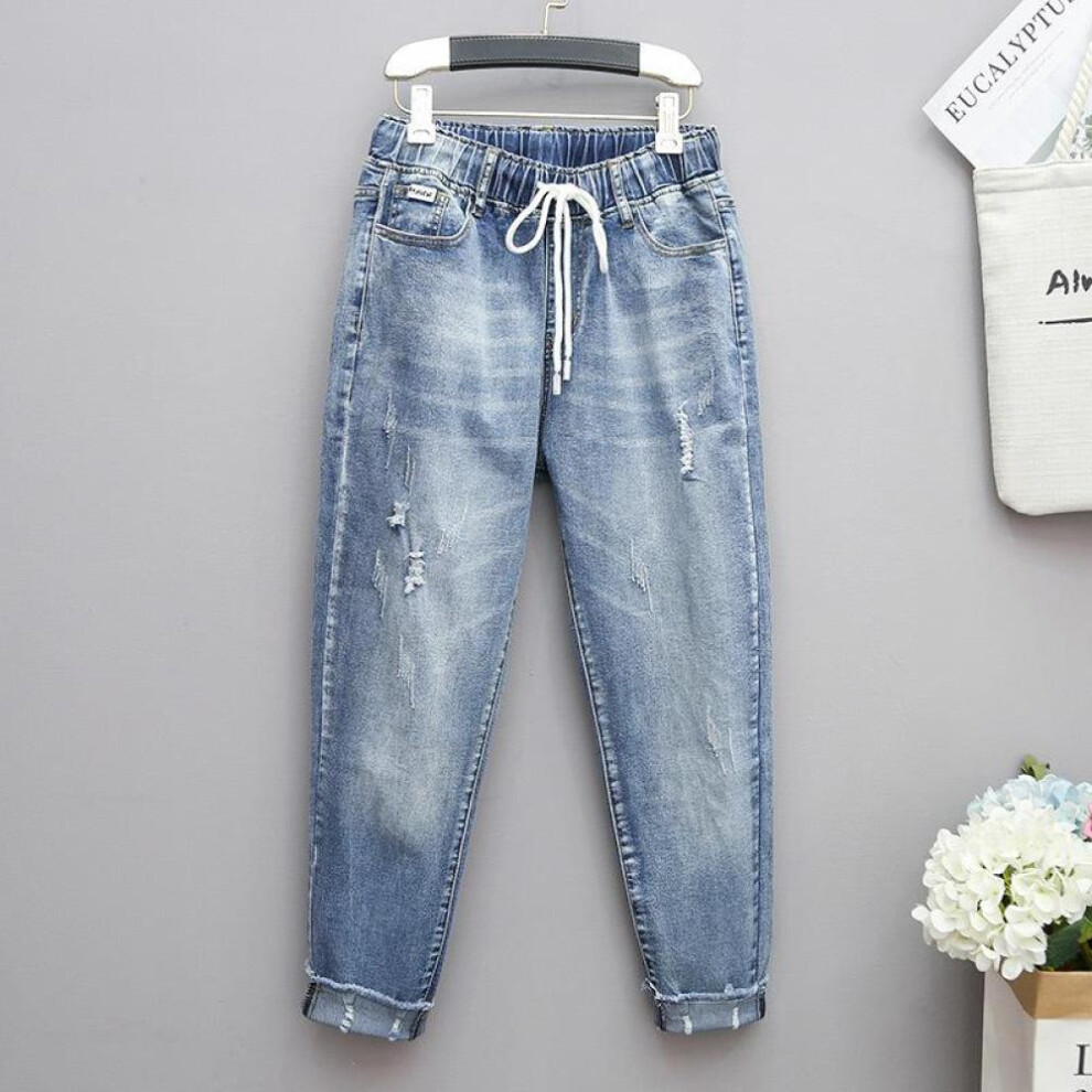 (blue, XXXL) High Waist Women&apos;s Fashion Casual Jeans Denim Jeans Pencil Feet Pants Plus Size