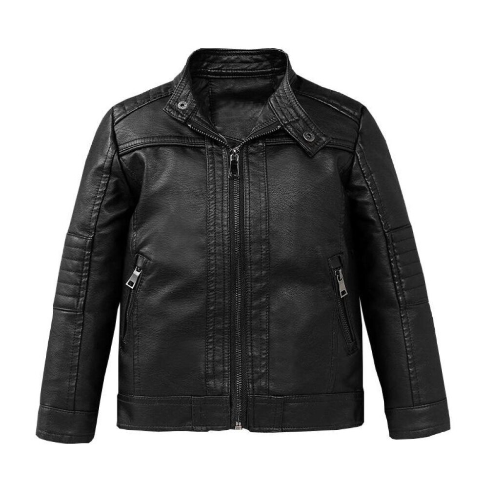 (black, 160) Kid&apos;s Clothing Boys Girls Leather Jackets Spring Autumn Children&apos;s Coats Stand Collar Solid Color Jacket