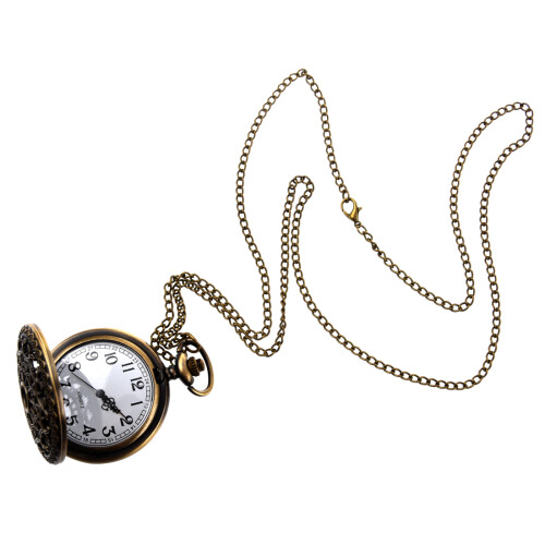 Retro Antique Bronze Spiderweb Pattern Pocket Watch Quartz Clock Necklace Pendant