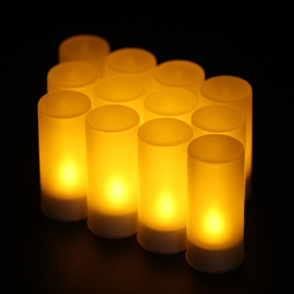 (12PCS & UK Plug) Yellow Lights Flickering Flameless Led Frosted Tealight Candles