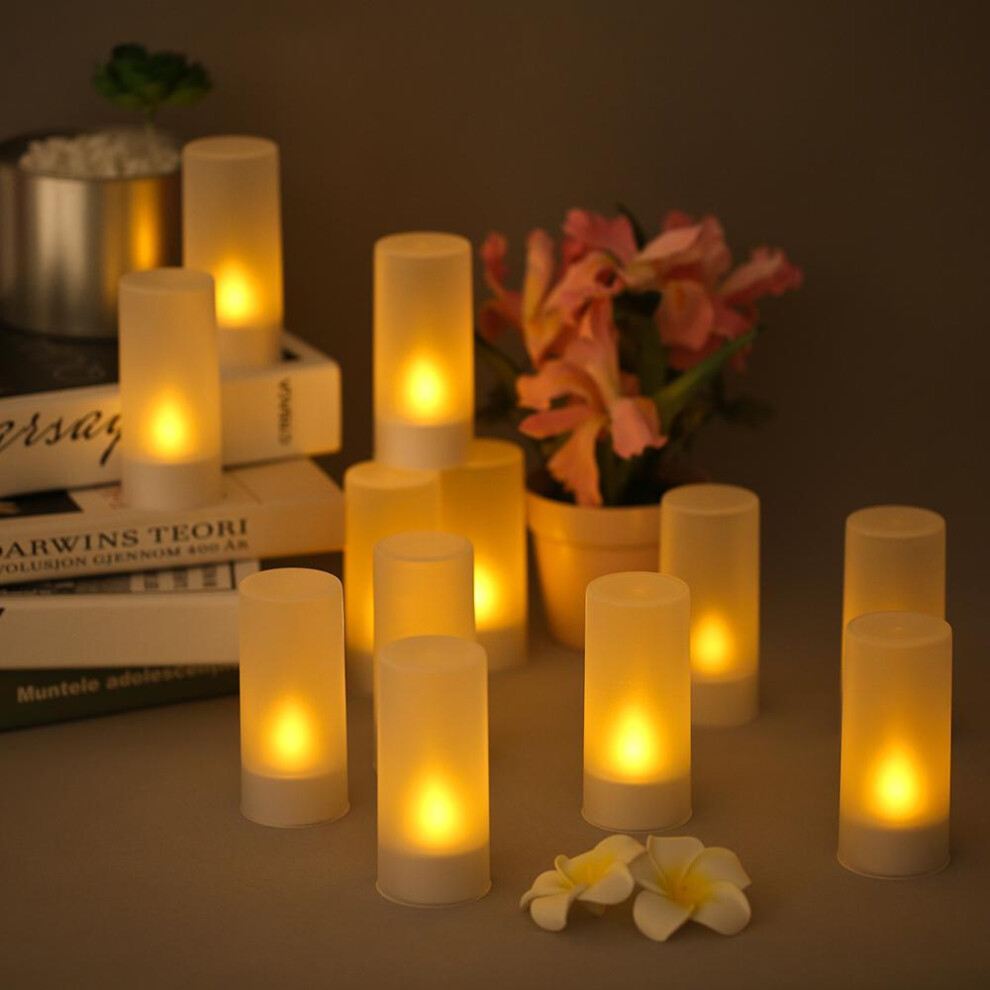 (12PCS & EU Plug) Yellow Lights Flickering Flameless Led Frosted Tealight Candles