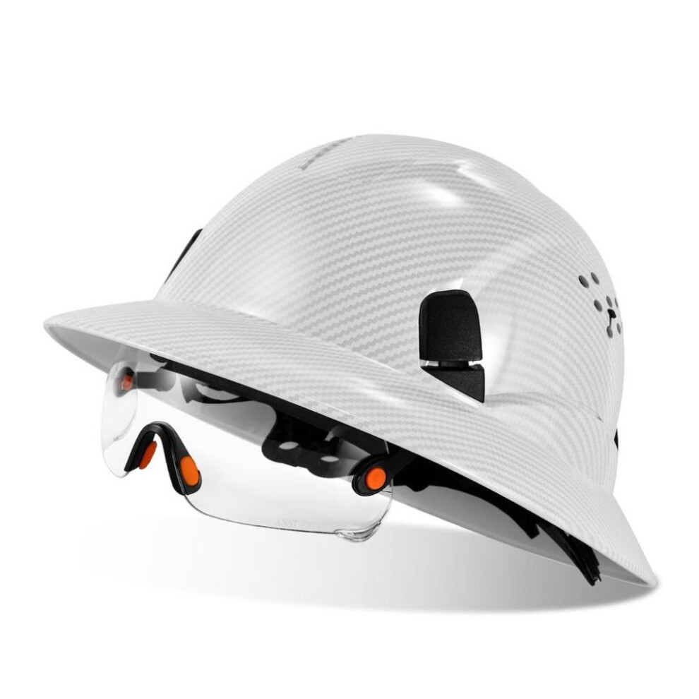 (white) LOEBUCK  New carbon fiber full-brim safety helmet with CE goggles anti-collision construction site hard hat GM850