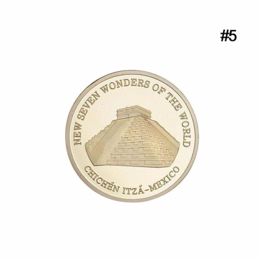 (gold, 5) Gifts Gold Plated New Seven Wonders Of The World Commemorative Coin