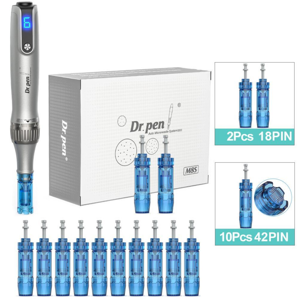 (M8S+10Pcs 42PIN) Dr.pen Ultima M8s Professional Microneedle Micro Needle Scar Acne Removal Mts Derma Pen Microneedling With 12pcs Cartridges Skin Care Beauty Device
