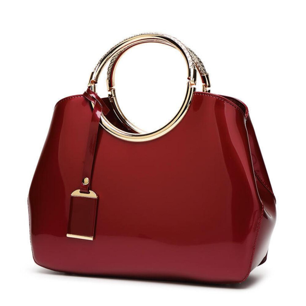 (burgundy, 28cm*10.5cm*22cm) Scione Glossy Patent Leather Shoulder Bag 2020 New Women&apos;s Bag Shiny Handbag