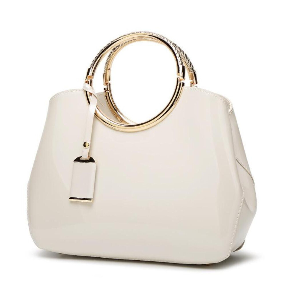 (white, 28cm*10.5cm*22cm) SCIONE Glossy Patent Leather Shoulder Bag 2020 New Women&apos;s Bag Shiny Handbag