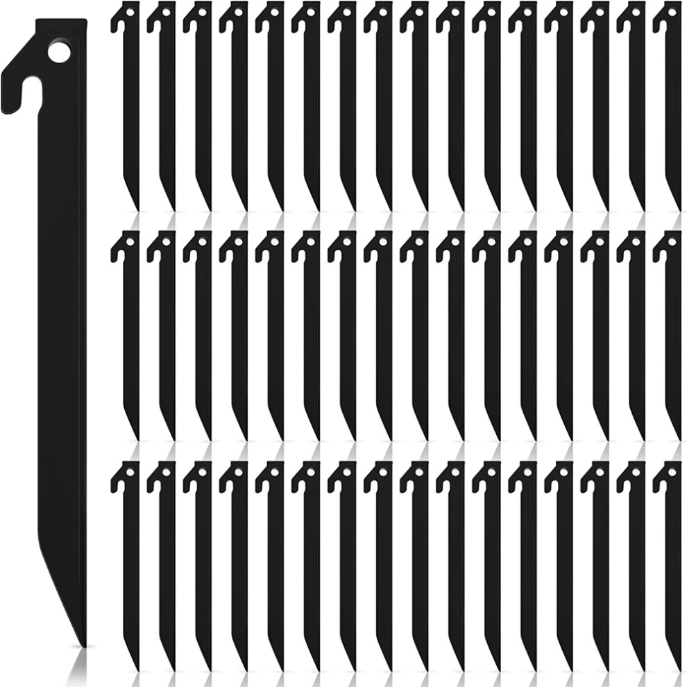 Lot de 50 piquets de tente robustes de 22,9 cm, piquets à crochets, piquets de tente légers et sûrs, piquets d'auvent pour jardin extérieur, noir