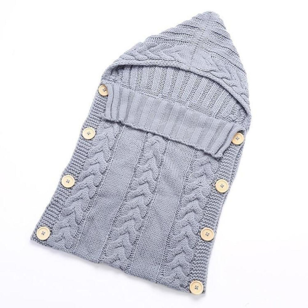 (grey) Newborn Infant Baby Knitted Sleeping Bag Baby Clothes Wadded Sleep Bag Button Hooded Sleepsacks