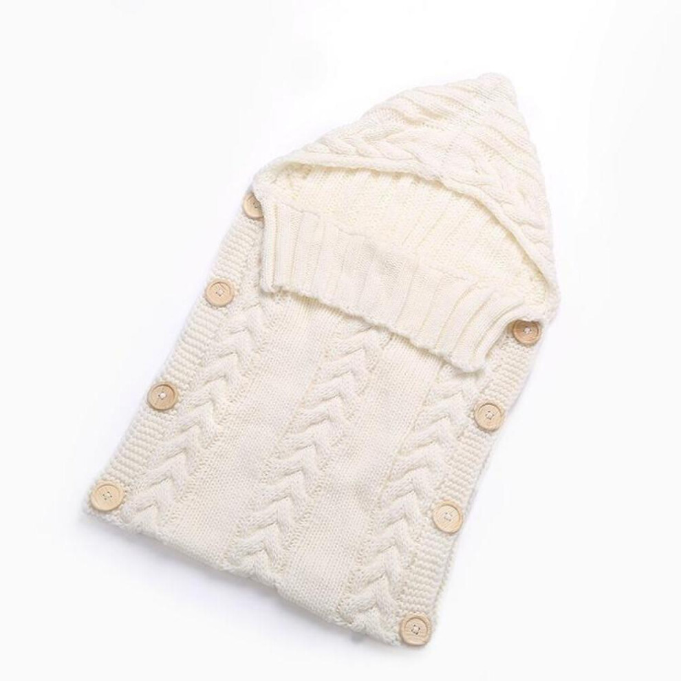 (white) Newborn Infant Baby Knitted Sleeping Bag Baby Clothes Wadded Sleep Bag Button Hooded Sleepsacks