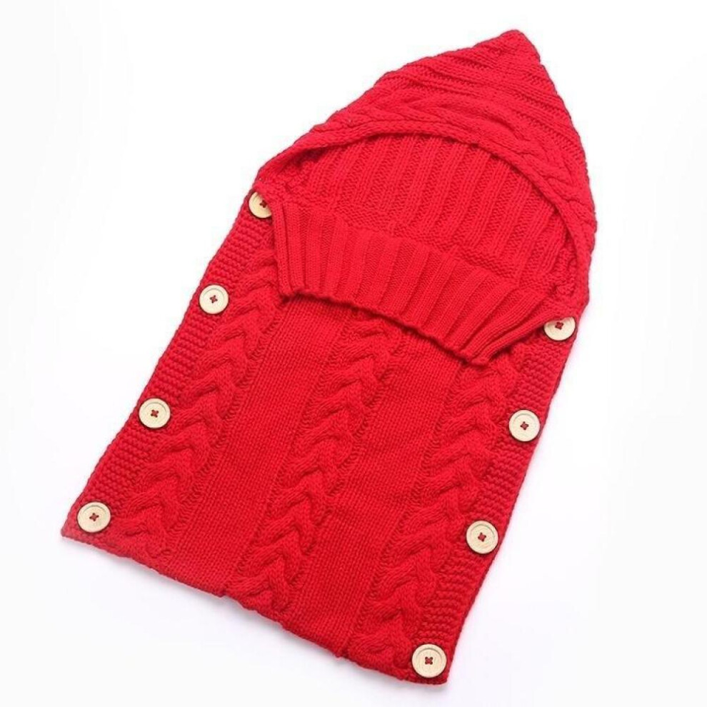 (red) Newborn Infant Baby Knitted Sleeping Bag Baby Clothes Wadded Sleep Bag Button Hooded Sleepsacks