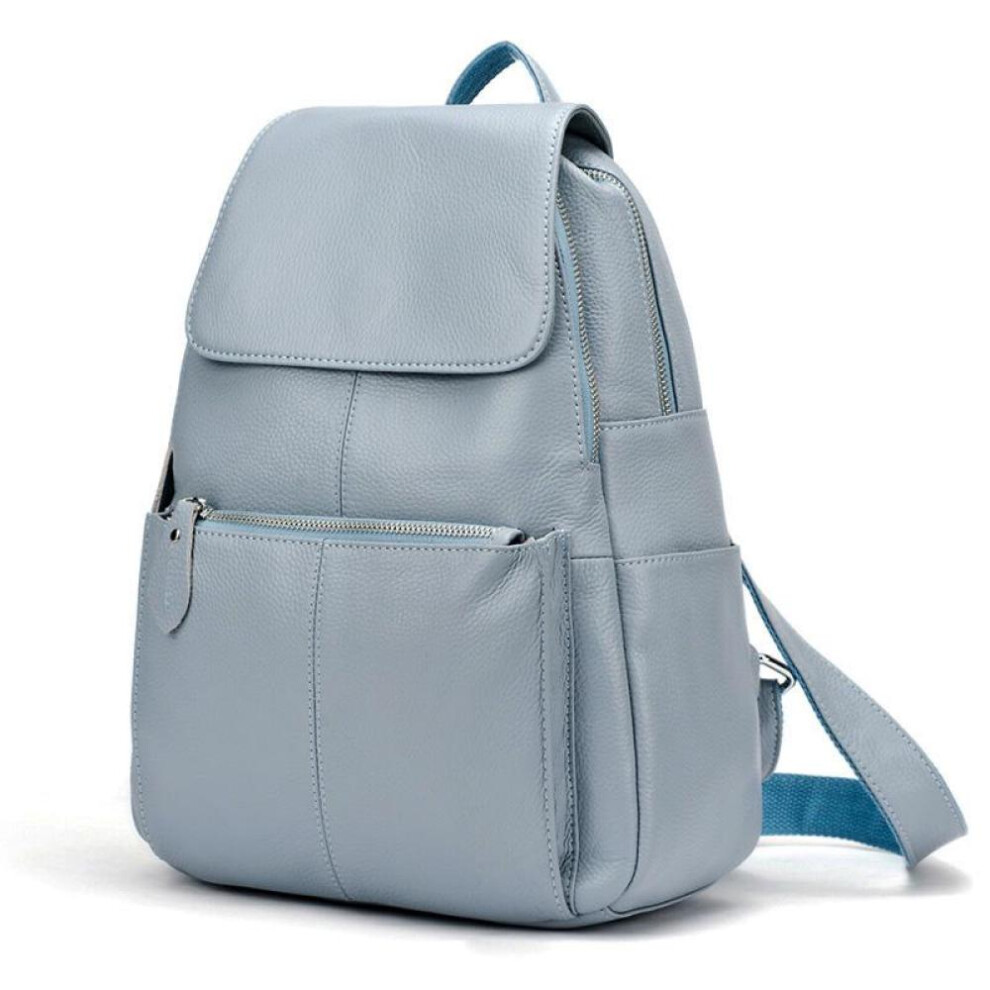 (blue,gray) Zency Fashion Soft Genuine Leather Large Women Backpack Quality A+ Ladies Travel Knapsack Schoolbag