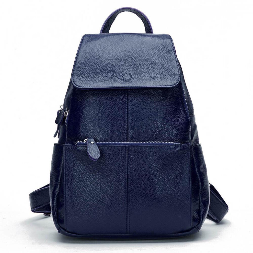 (navy blue) Zency Fashion Soft Genuine Leather Large Women Backpack Quality A+ Ladies Travel Knapsack Schoolbag