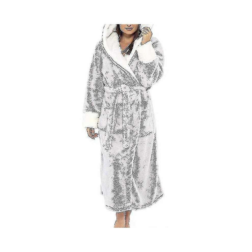 (4XL, Grey) Sherpa Fleece Bathrobe Women Soft Dressing Gown Hooded Fluffy Towling Bath Robe_y