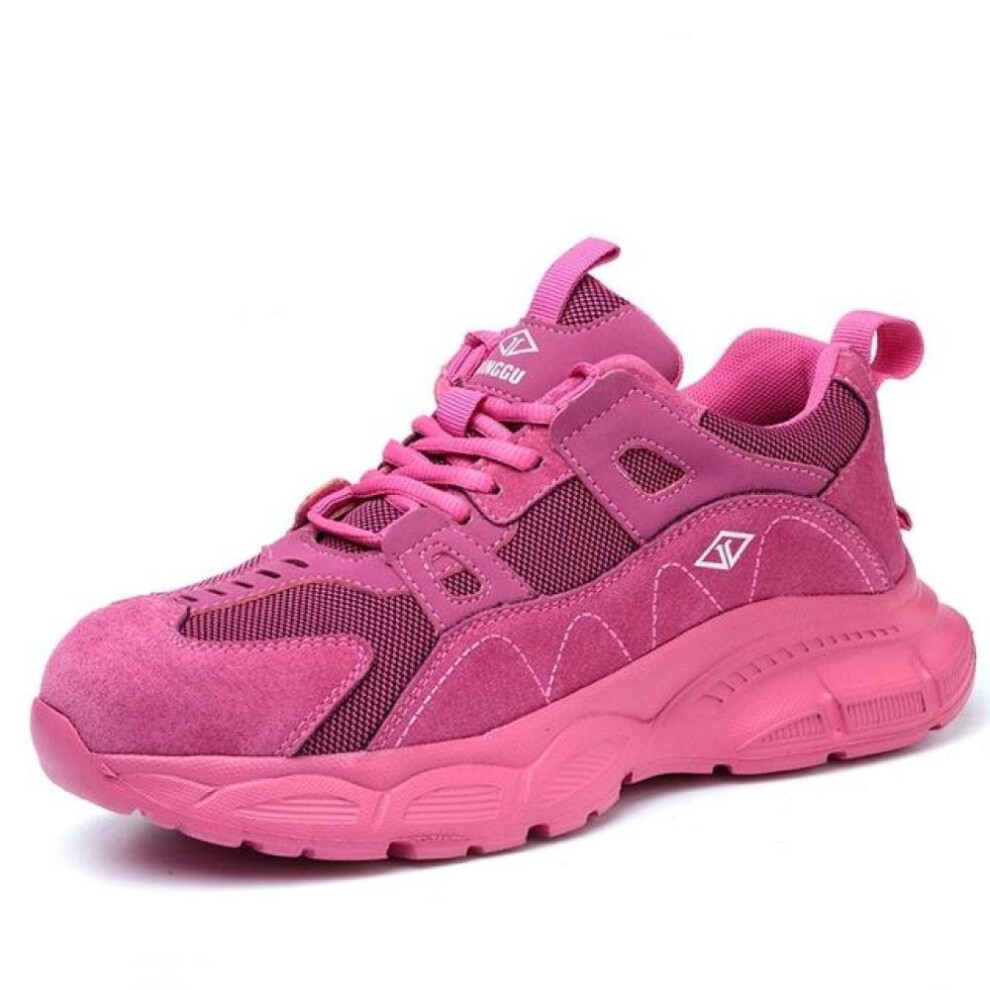 (pink, 37) Lightweight Work Safety Shoes Women Men Breathable Protective Work Sneakers Steel Toe Shoes Indestructible Safety Boots
