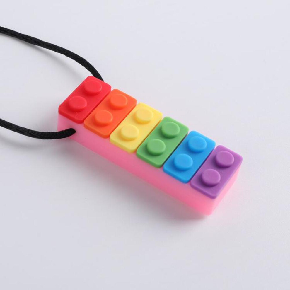 (pink) 1pc Sensory Chew Necklace Brick Chewy Kids Silicone Biting Pencil Topper Teether Toy, Silicone Teether For Children With Autism