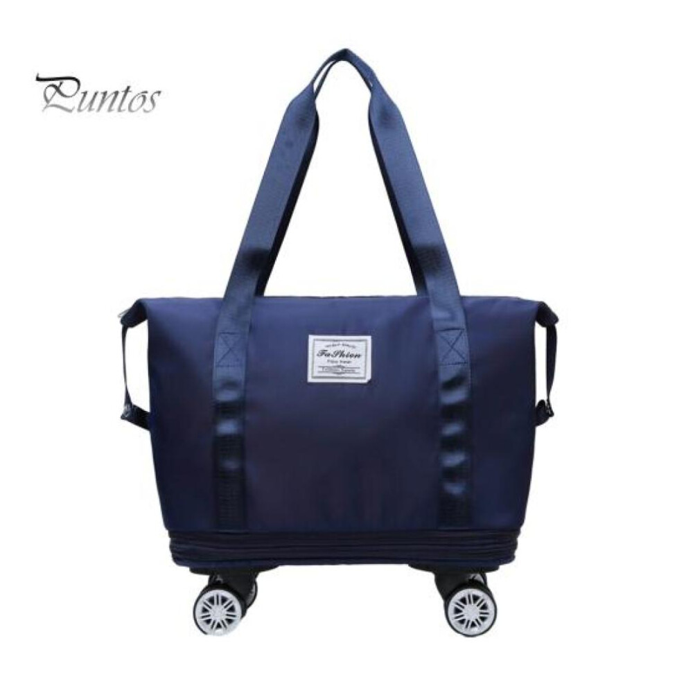(dark blue) Travel Duffel Bag with Detachable Wheels Large Capacity Dry Wet Separation Waterproof Oxford Cloth Outdoor Overnight Gym Workout Luggage Suitcase