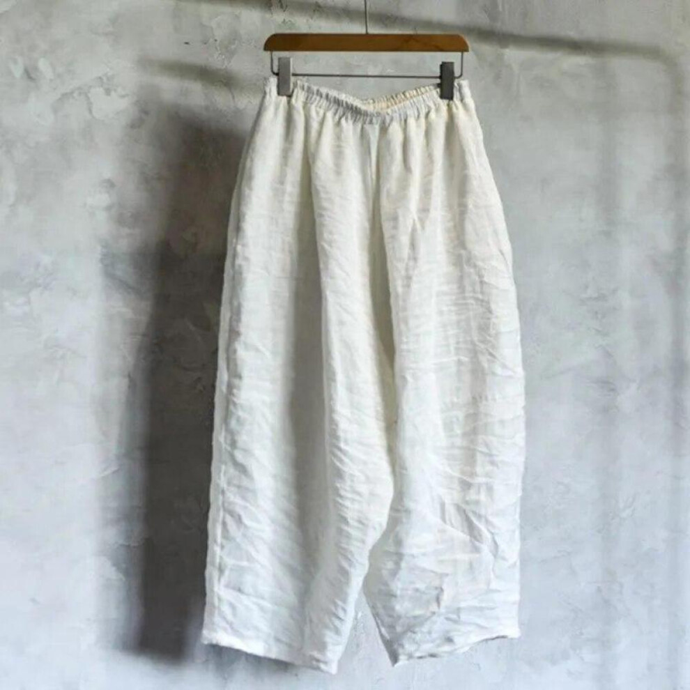 (white, One Size) Johnature Women Solid Color Wide Leg Pants Elastic Waist Spring Trouser Casual Women Long Pants