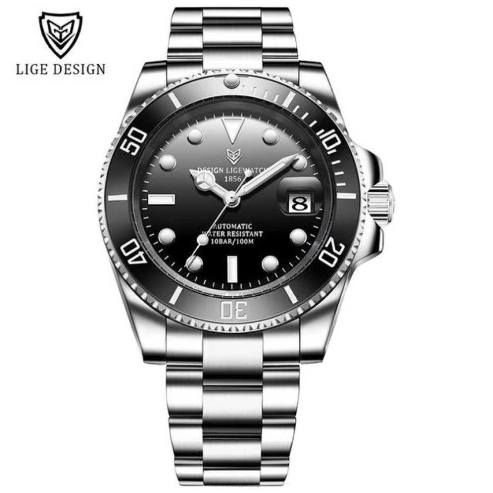 (silver,black) 2021 Lige New Watch Men Automatic Mechanical Tourbillon Clock Fashion Sport Diving Watch 100atm Waterproof Luminous Watches Mens