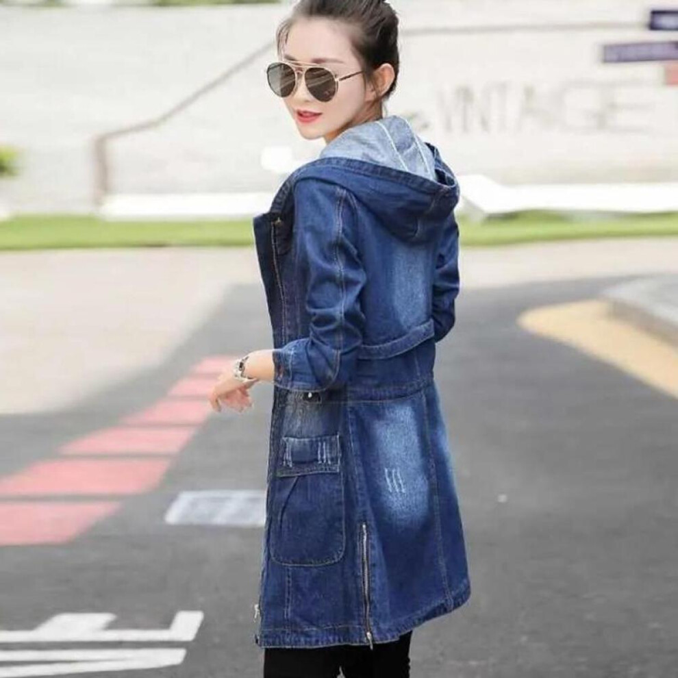 (blue, 4XL) S-4xl Women&apos;s Mid-length Denim Jacket Loose Spring And Autumn Style Fashion Slim Plus Size Denim Trench Coat Jean Jacket Top