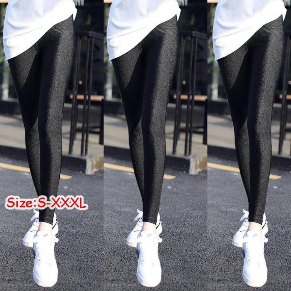 (black, L) Women Elastic Waist Casual Leggings Large Shinny Legging High Stretch Leggings Gym Pants Workout Leggings