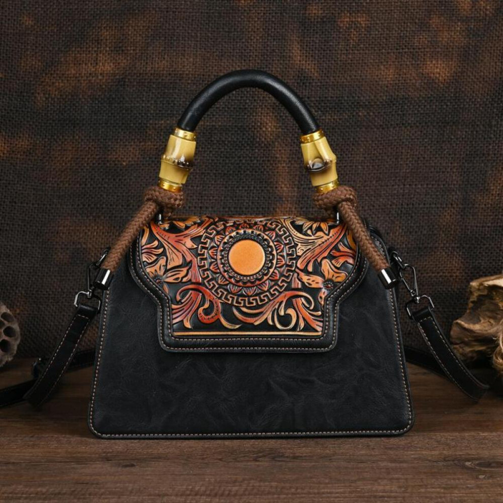 (black) Johnature Vintage Handmade Embossed Women Leather Bag Luxury Handbag Versatile Female Shoulder & Crossbody Bags
