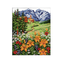 Schneeberg im Frühling Kreuzstich-Set, 11 Karat, Blumen, Landschaftsmuster, Stickset, Handarbeit, Dekoration, Malerei