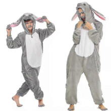 (L) Big Ear Rabbit Costume Pajama Onesie Kigurumi Jumpsuit Nightwear Animal Hoodie For Adult Kids
