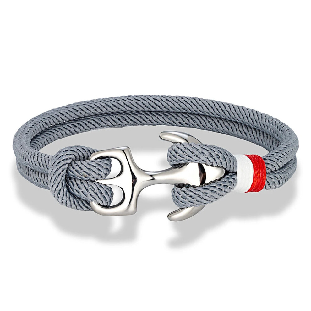 (23cm, Gray) Men Women Nautical Survival Rope Bracelets Stainless Steel Anchor Buckle