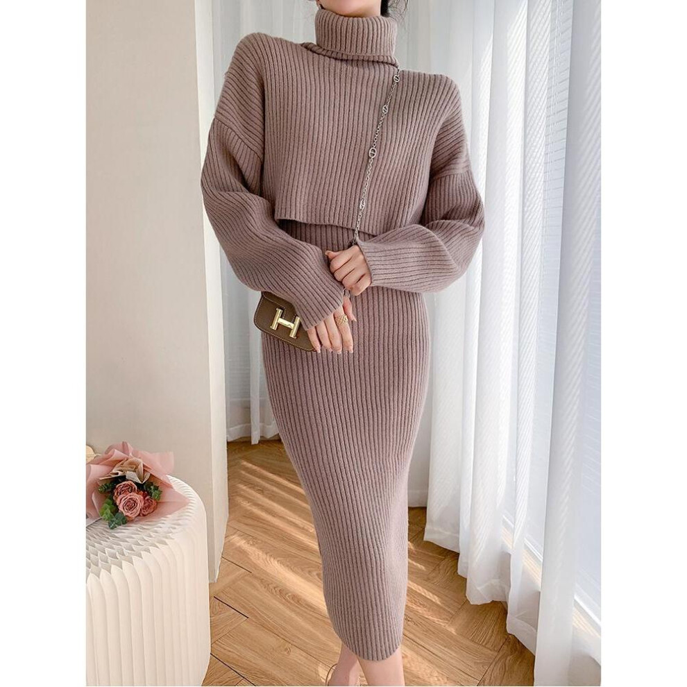 (khaki) Women Winter 2 Pack Long Bodycon Sweater Dress