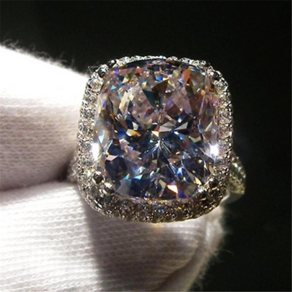 (as the picture, 10) Luxury 8ct Diamond Ring 14k White Gold Jewelry Moissanite Court Engagement Wedding Band Rings For Women Bridal Party Accessory